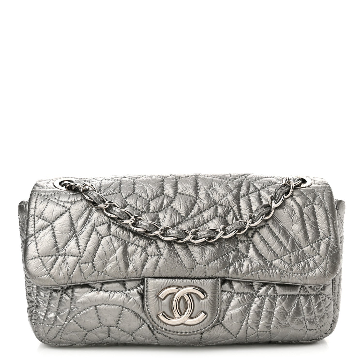 Chanel Vinyl Small Graphic Edge Flap Silver 1 of 11