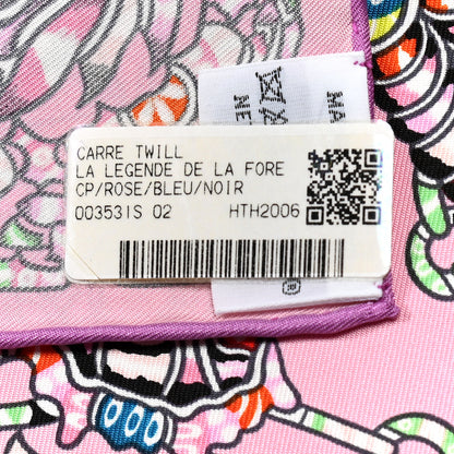 Hermes Silk La Legende de La Foret Scarf 90 Rose Bleu Black 2 of 5