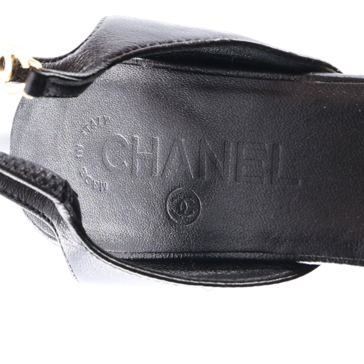 Chanel Iridescent Lambskin Pointed Cap Toe CC Slingback Pumps 37.5 Black 10 of 10