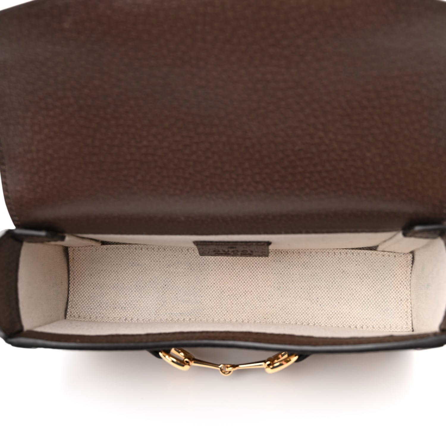 Gucci Monogram Jumbo GG Textured Dollar Calfskin Mini Horsebit 1955 Shoulder Bag Camel Ebony New Acero 5 of 10