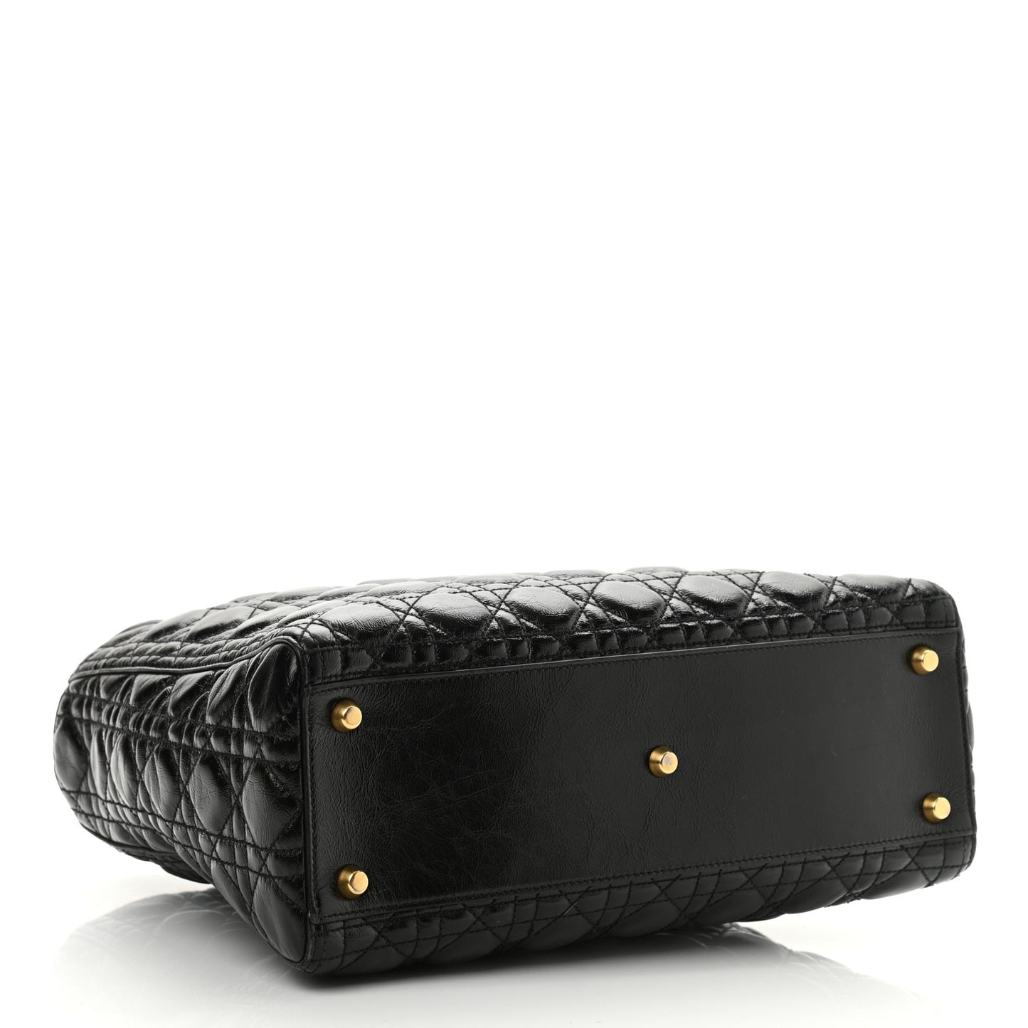 Crinkled Patent Cannage Large Lady Dior Black
