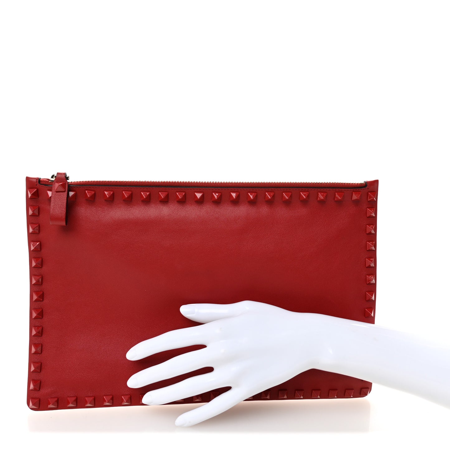 Vitello Monochrome Large Rockstud Zip Pouch Red