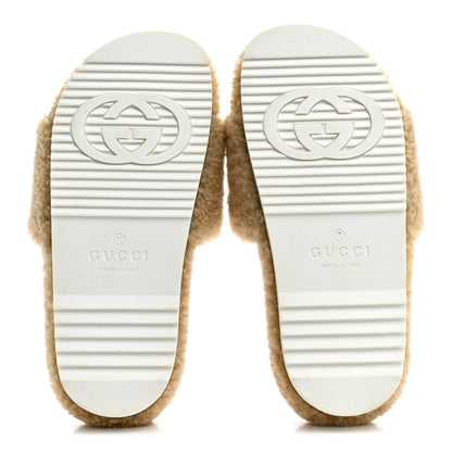 Gucci Shearling Womens Eileen Slide Sandals 37 Cocoa Butterscotch 6 of 10