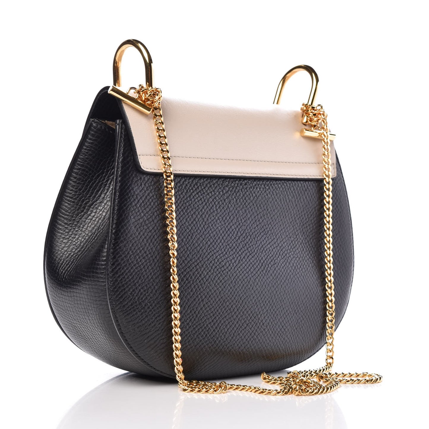 Grained Calfskin Lambskin Bi-Color Drew Shoulder Bag Black Powder Beige