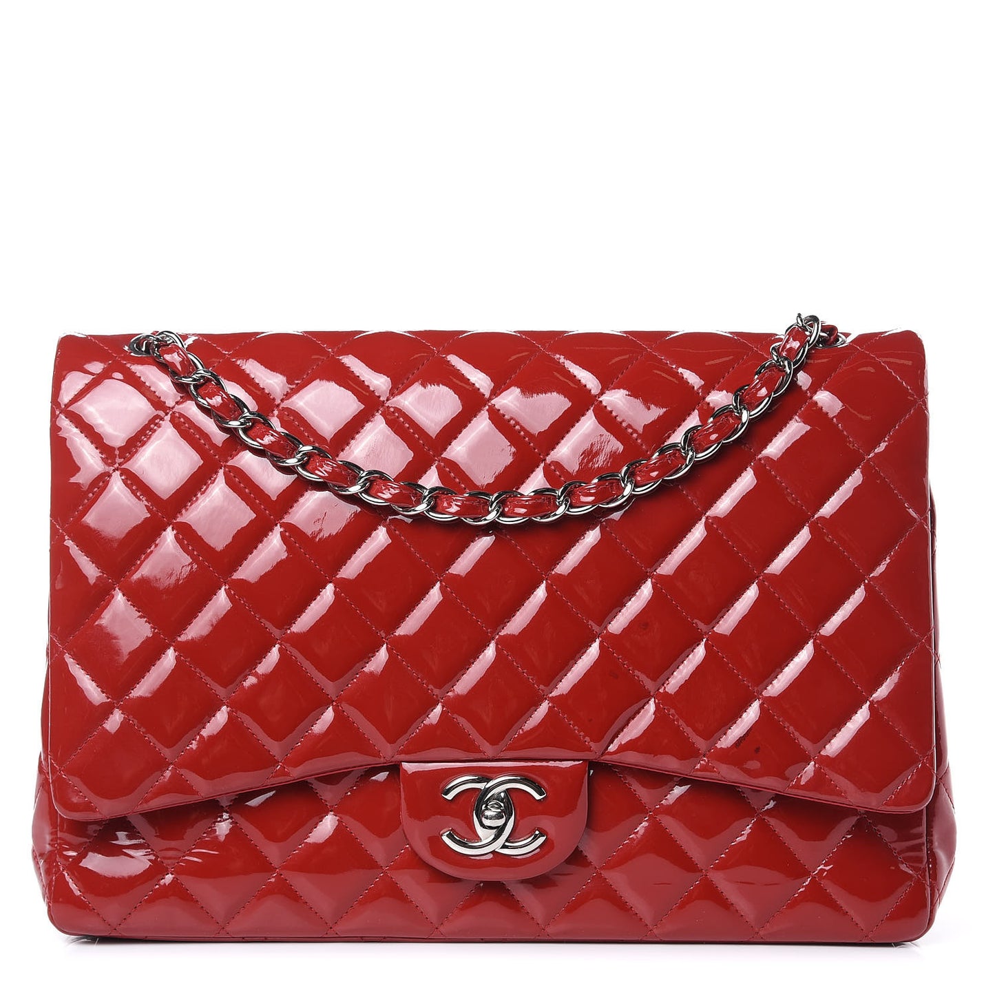 Patent Quilted Maxi Double Flap Red
