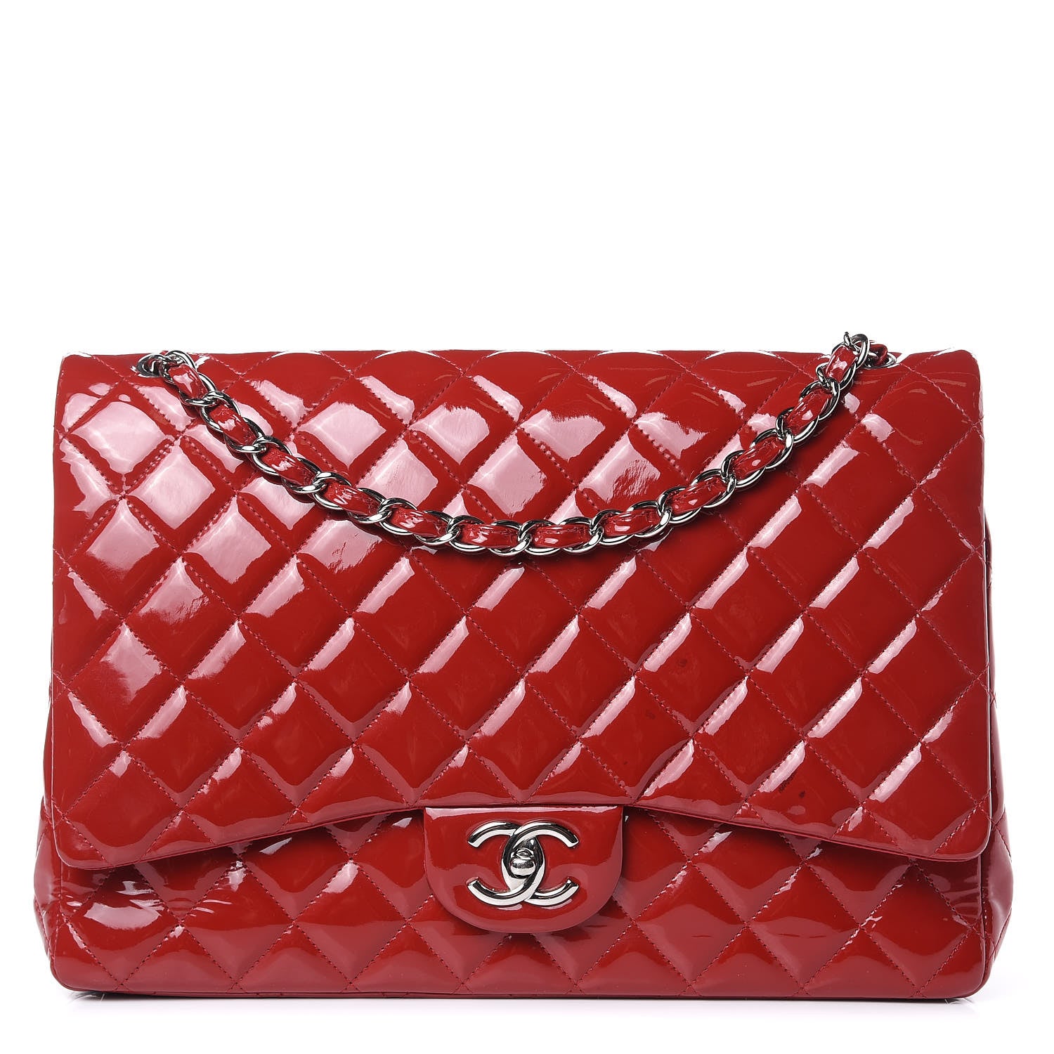 Chanel Patent Quilted Maxi Double Flap Red 1 of 18
