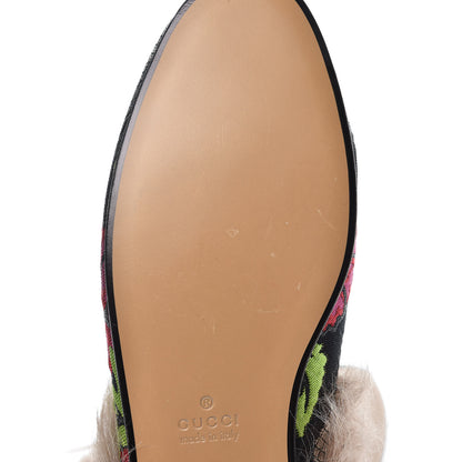 Gucci Brocade Fur Floral Womens Princetown Slippers 40 Black Anthracite 8 of 9