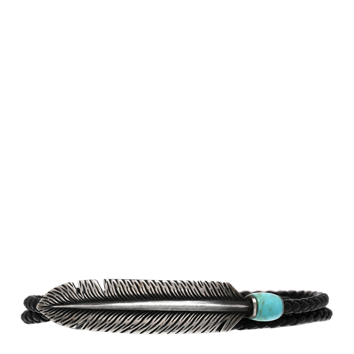 David Yurman Sterling Silver Leather Turquoise Southwest Feather Triple Wrap Bracelet 1 of 4