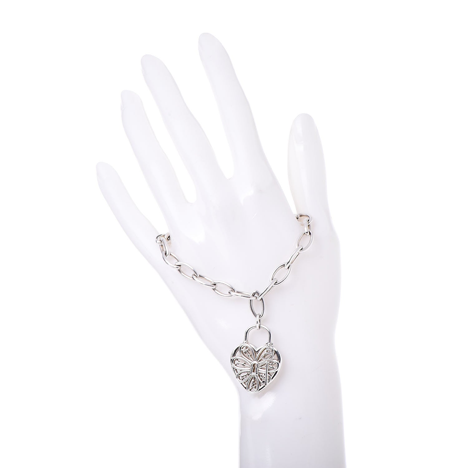 Tiffany Sterling Silver Filigree Heart Key Bracelet 2 of 5