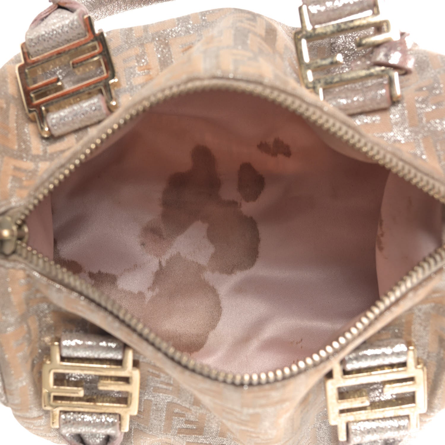 Fendi Metallic Jacquard Zucchino Mini Forever Boston Gold Silver 4 of 4