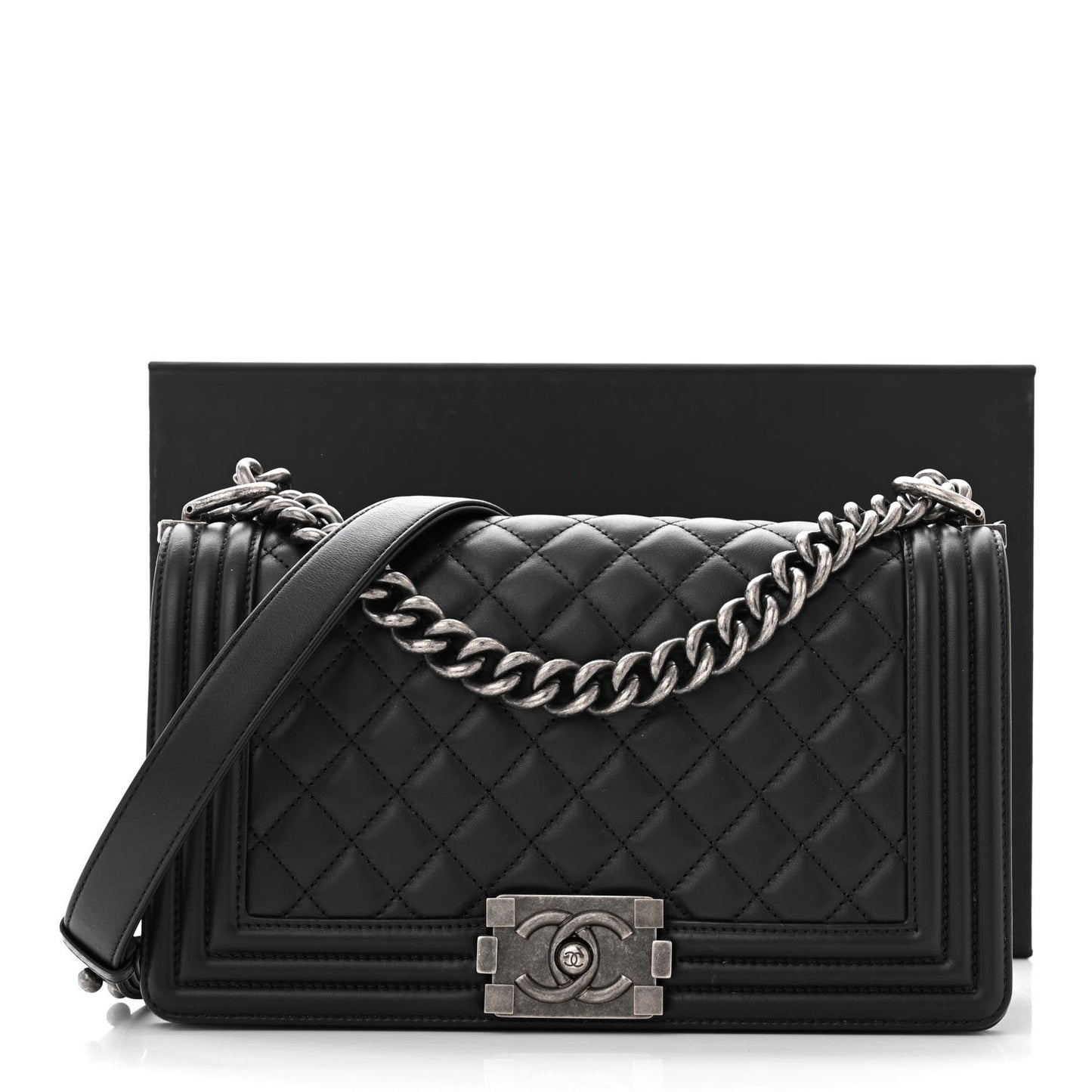 Lambskin Quilted Medium Boy Flap Black