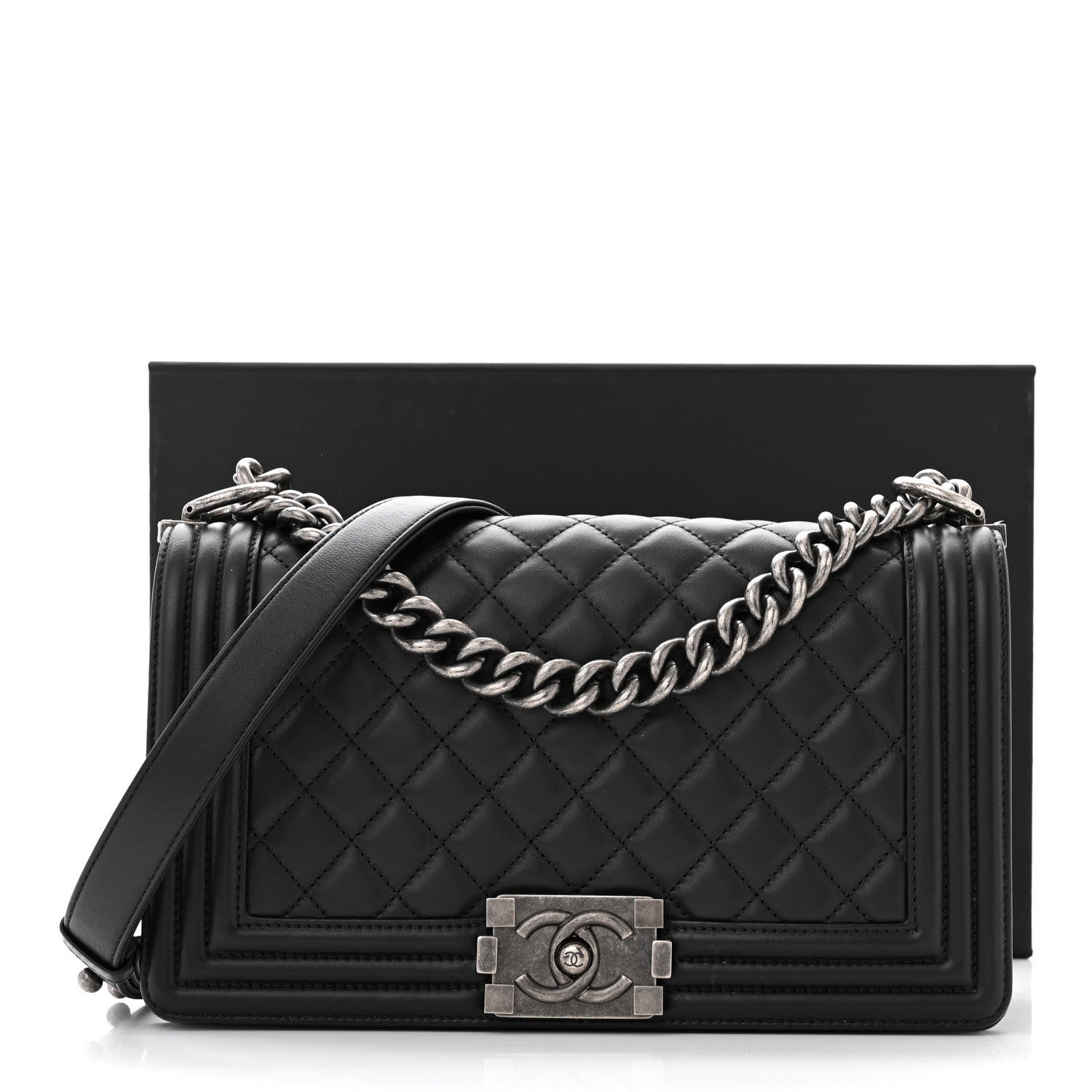 Chanel Lambskin Quilted Medium Boy Flap Black 11 of 11