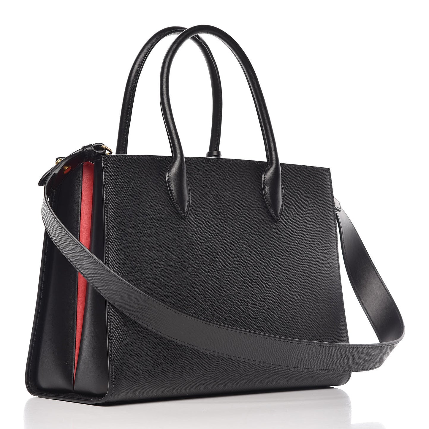 Saffiano City Calfskin Large Bibliothèque Top Handle Black Fuoco