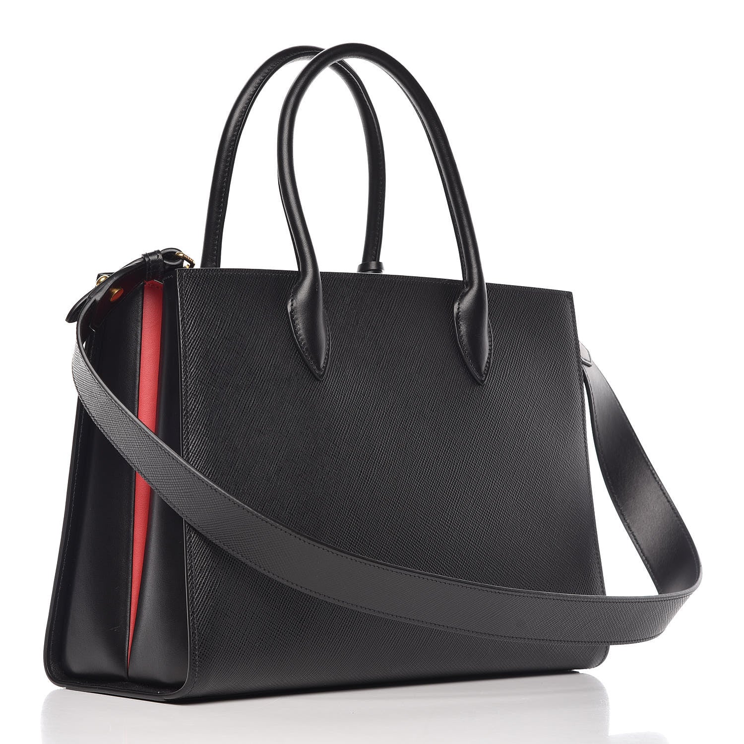 Prada Saffiano City Calfskin Large Bibliothèque Top Handle Black Fuoco 4 of 10