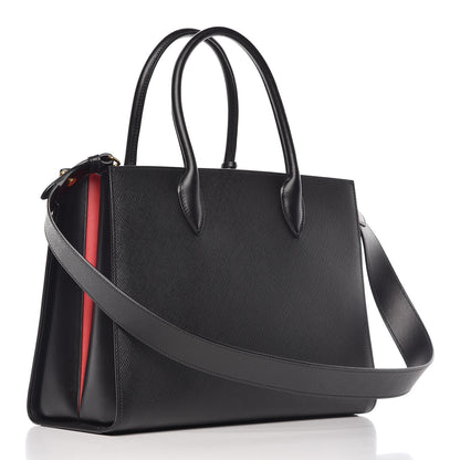 Prada Saffiano City Calfskin Large Bibliothèque Top Handle Black Fuoco 4 of 10