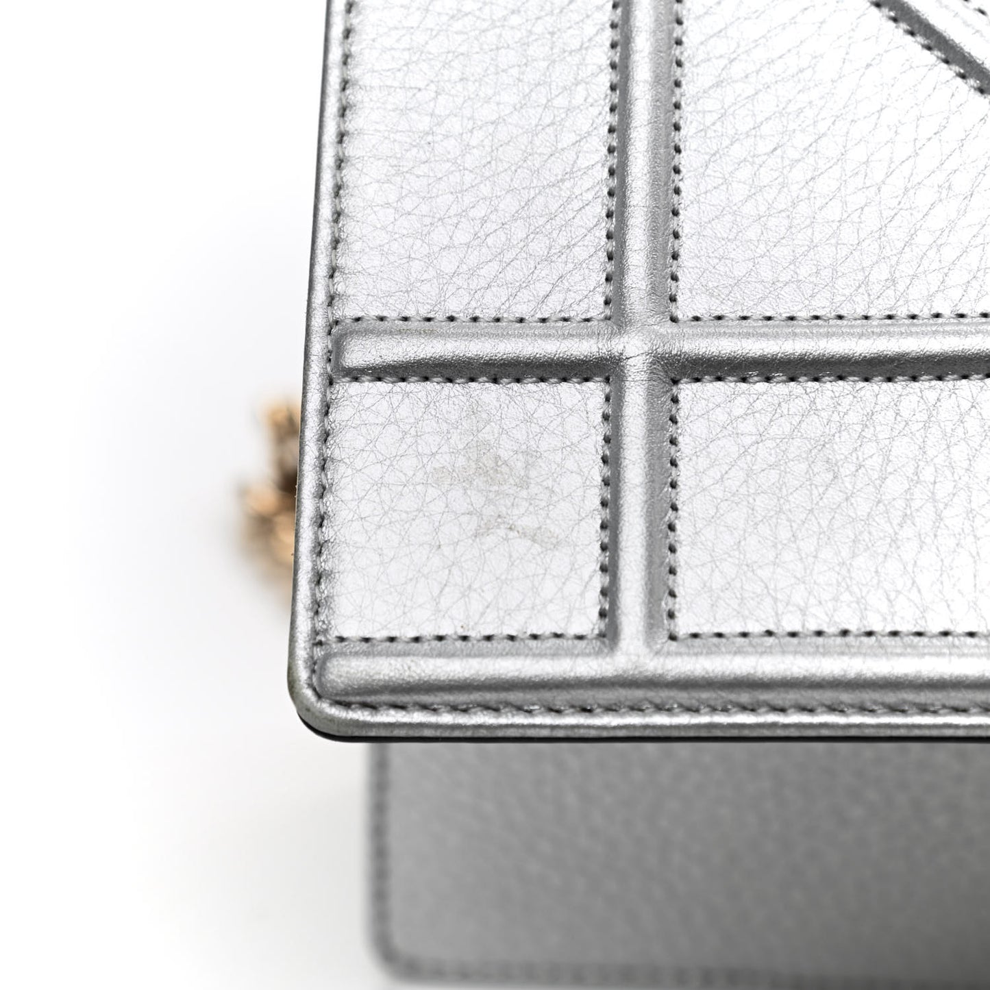 Metallic Grained Calfskin Medium Diorama Flap Bag Silver