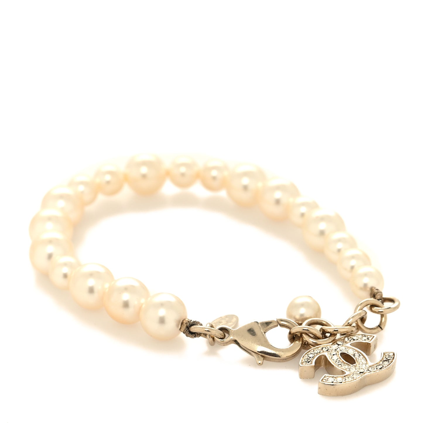 Graduated Pearl Crystal CC Bracelet Gold