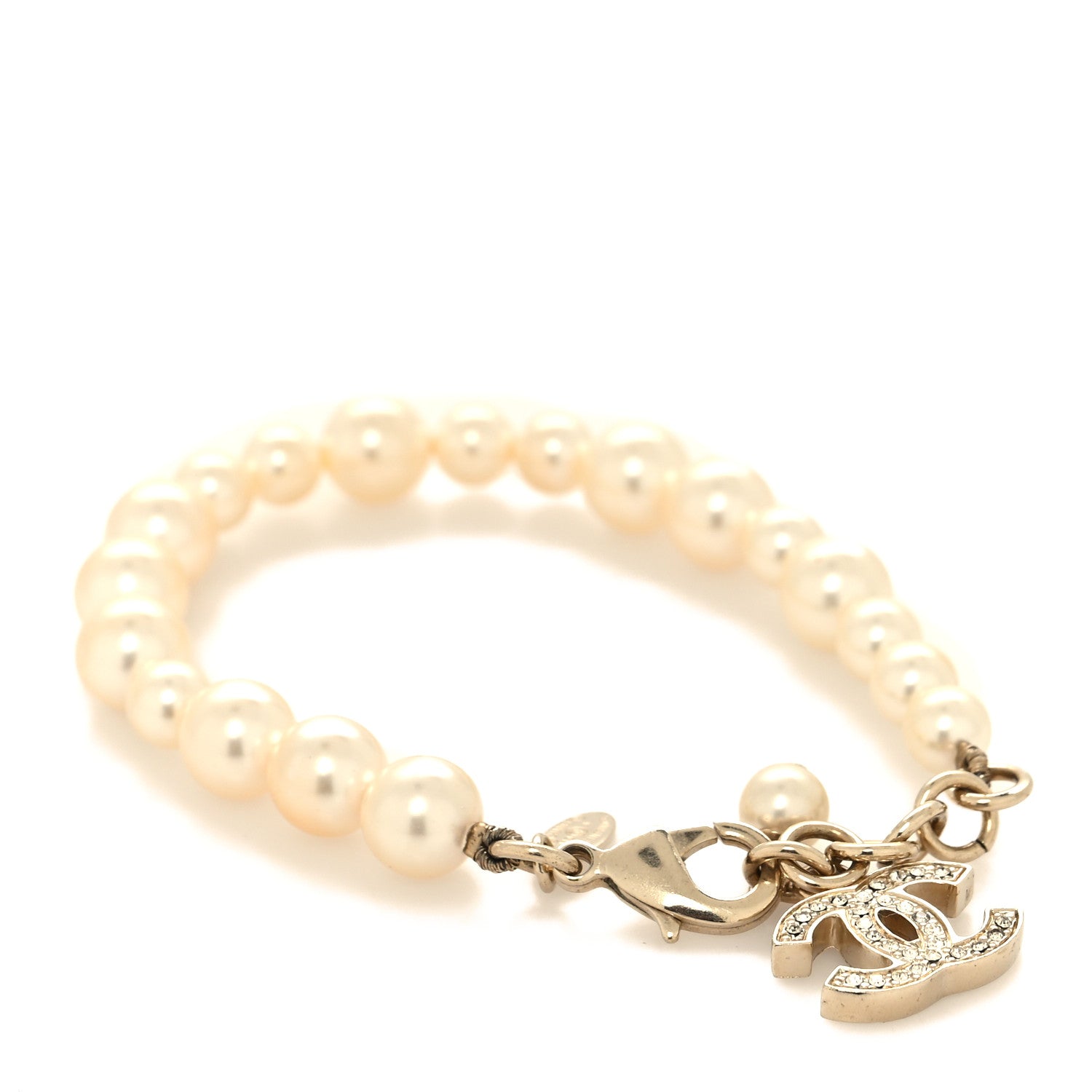 Chanel Graduated Pearl Crystal CC Bracelet Gold 3 of 5