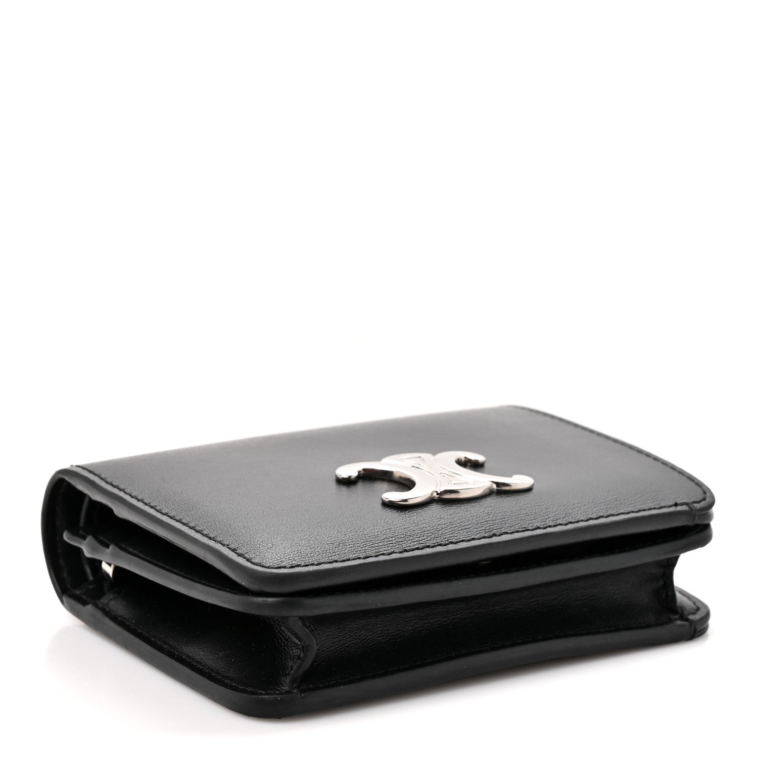 Celine Shiny Calfskin Triomphe Compact Wallet Black 4 of 10