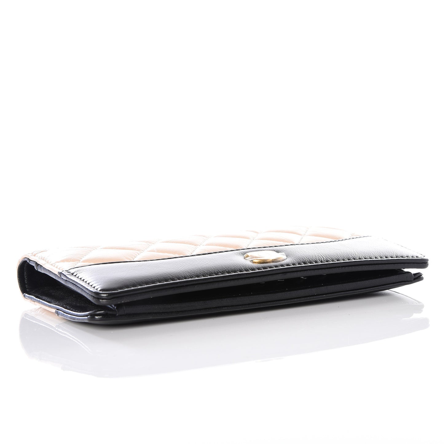 Aged Calfskin Quilted Gabrielle Yen Wallet Beige Black