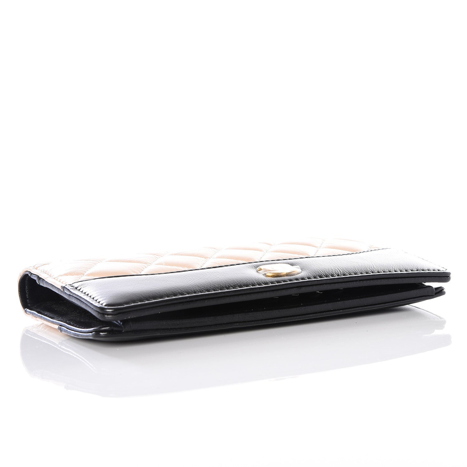 Chanel Aged Calfskin Quilted Gabrielle Yen Wallet Beige Black 3 of 10
