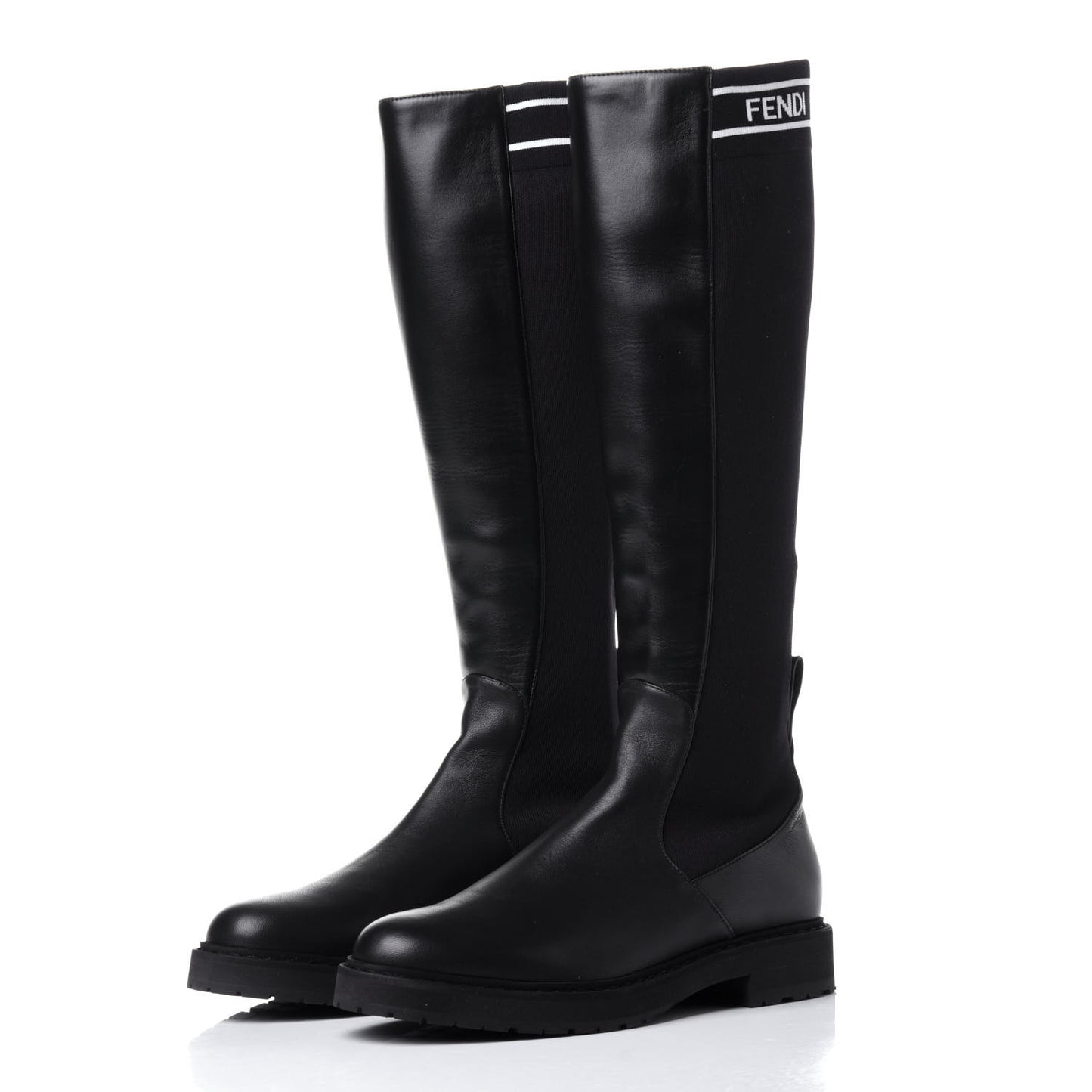 Lambskin Stretch Fabric Logo Rockoko Tall Boots 37 Black White