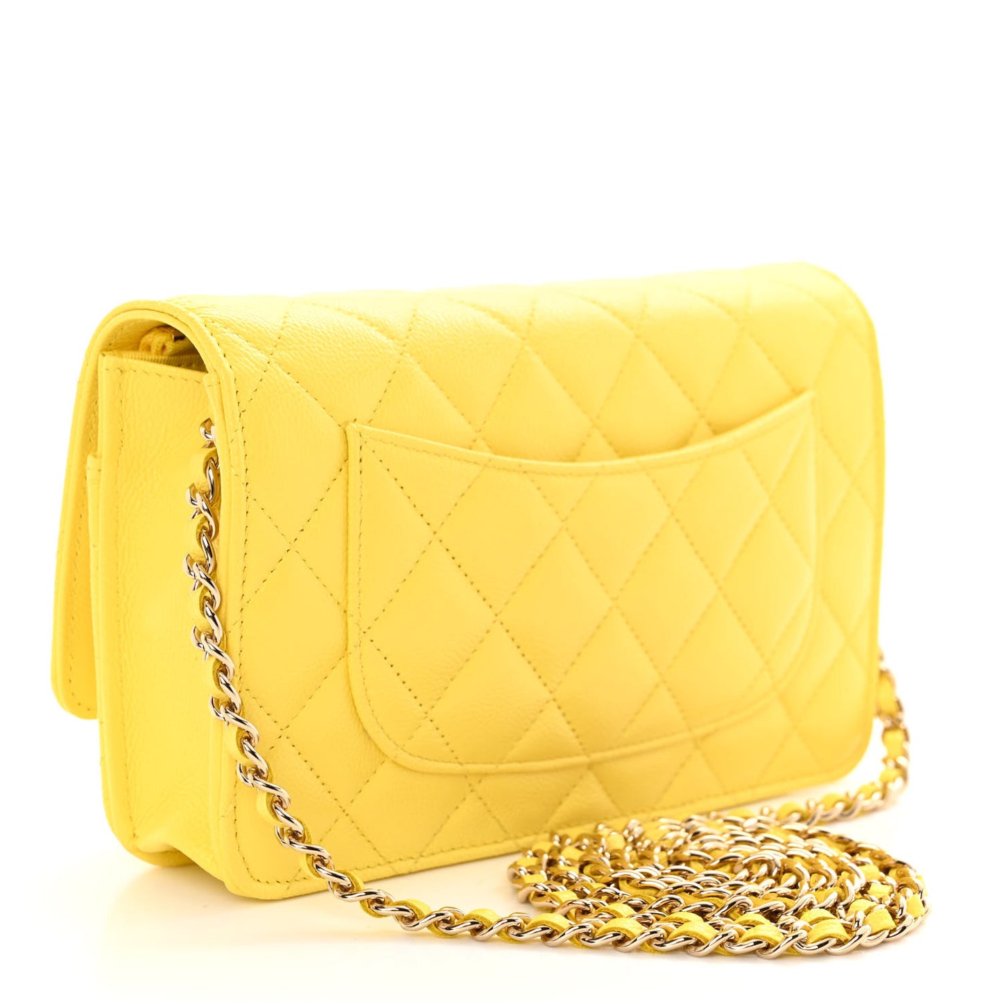 Caviar Quilted Wallet on Chain WOC Yellow
