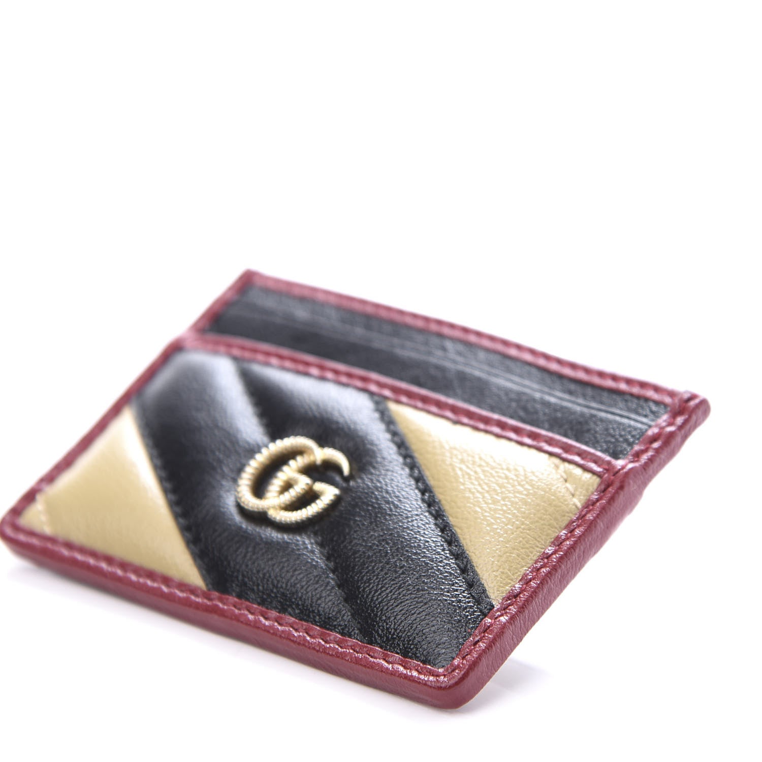 Gucci Azalea Calfskin Matelasse Diagonal Patchwork Torchon GG Marmont Card Case Black Beige Romantic Cerise 7 of 7