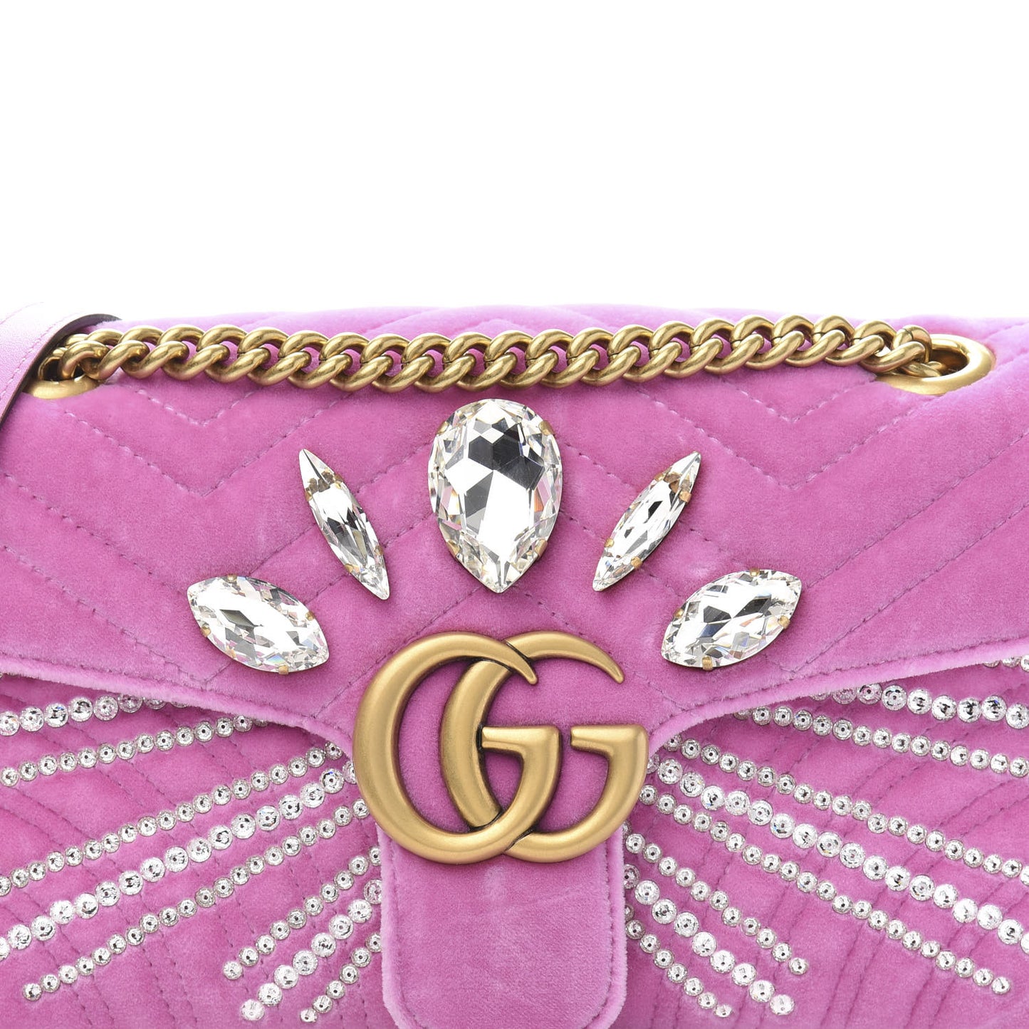Velvet Matelasse Marquise Crystals Embroidered Small GG Marmont Shoulder Bag Malva