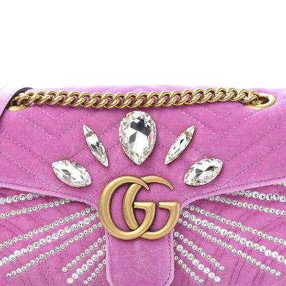 Gucci Velvet Matelasse Marquise Crystals Embroidered Small GG Marmont Shoulder Bag Malva 11 of 11