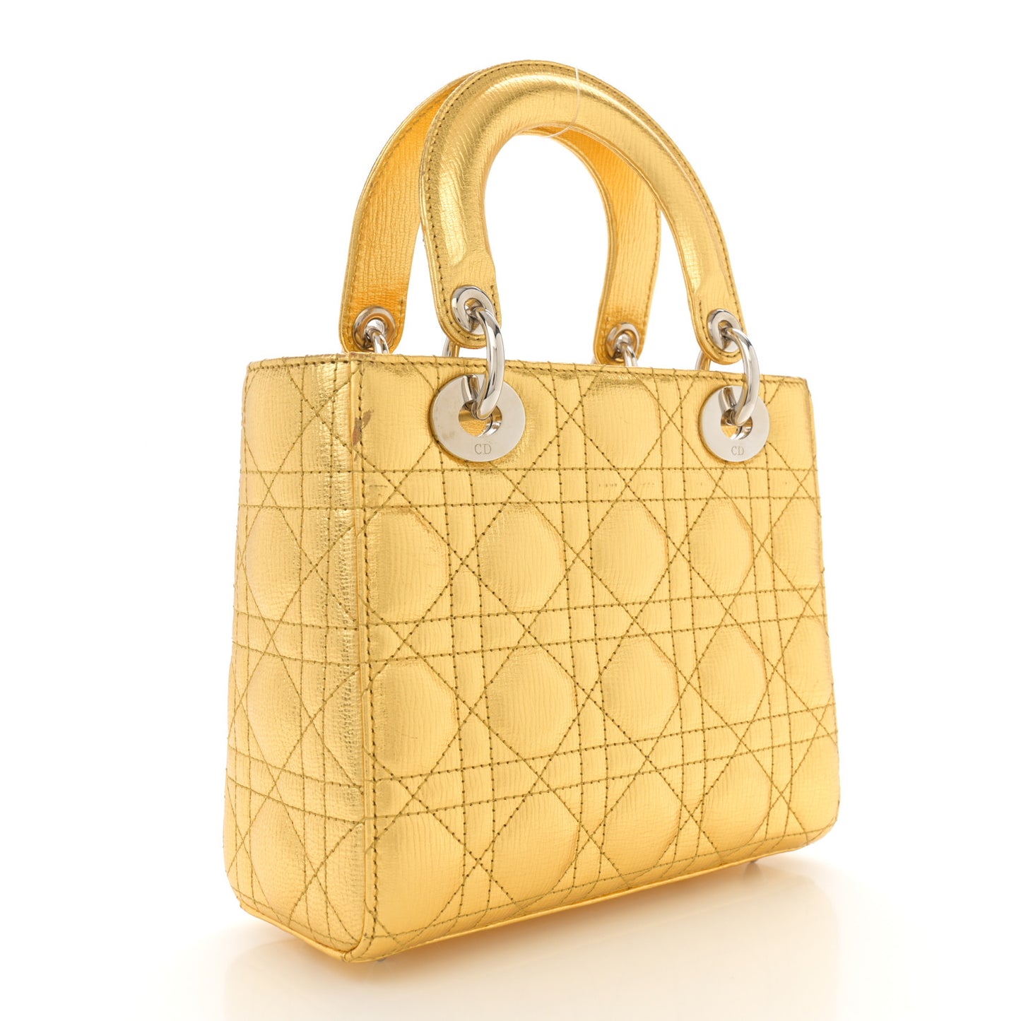 Metallic Grained Calfskin Cannage Small Lucky Badges My Lady Dior Gold