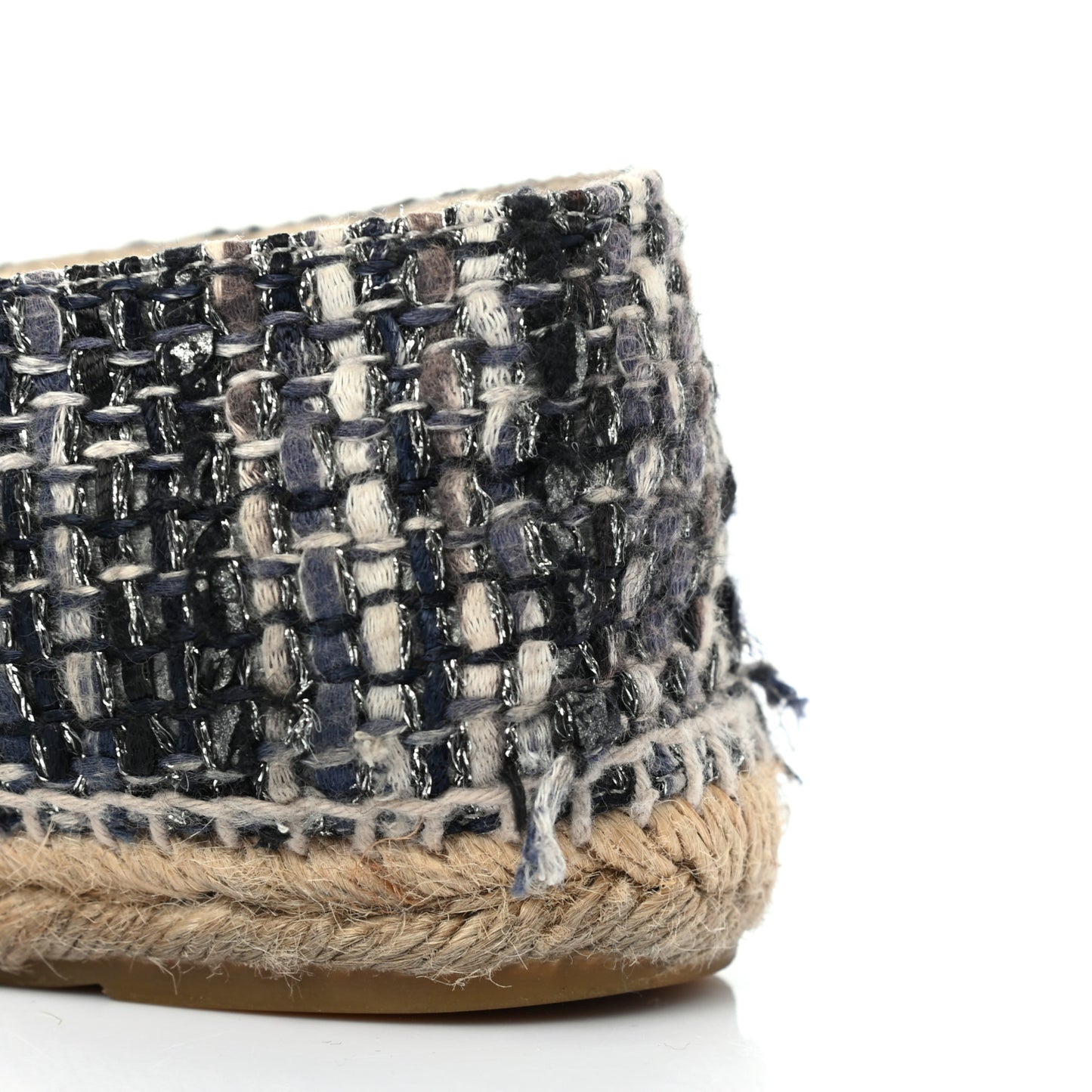 Metallic Tweed Lambskin CC Espadrilles 40 Blue Black Silver