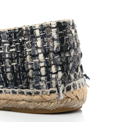 Chanel Metallic Tweed Lambskin CC Espadrilles 40 Blue Black Silver 11 of 13