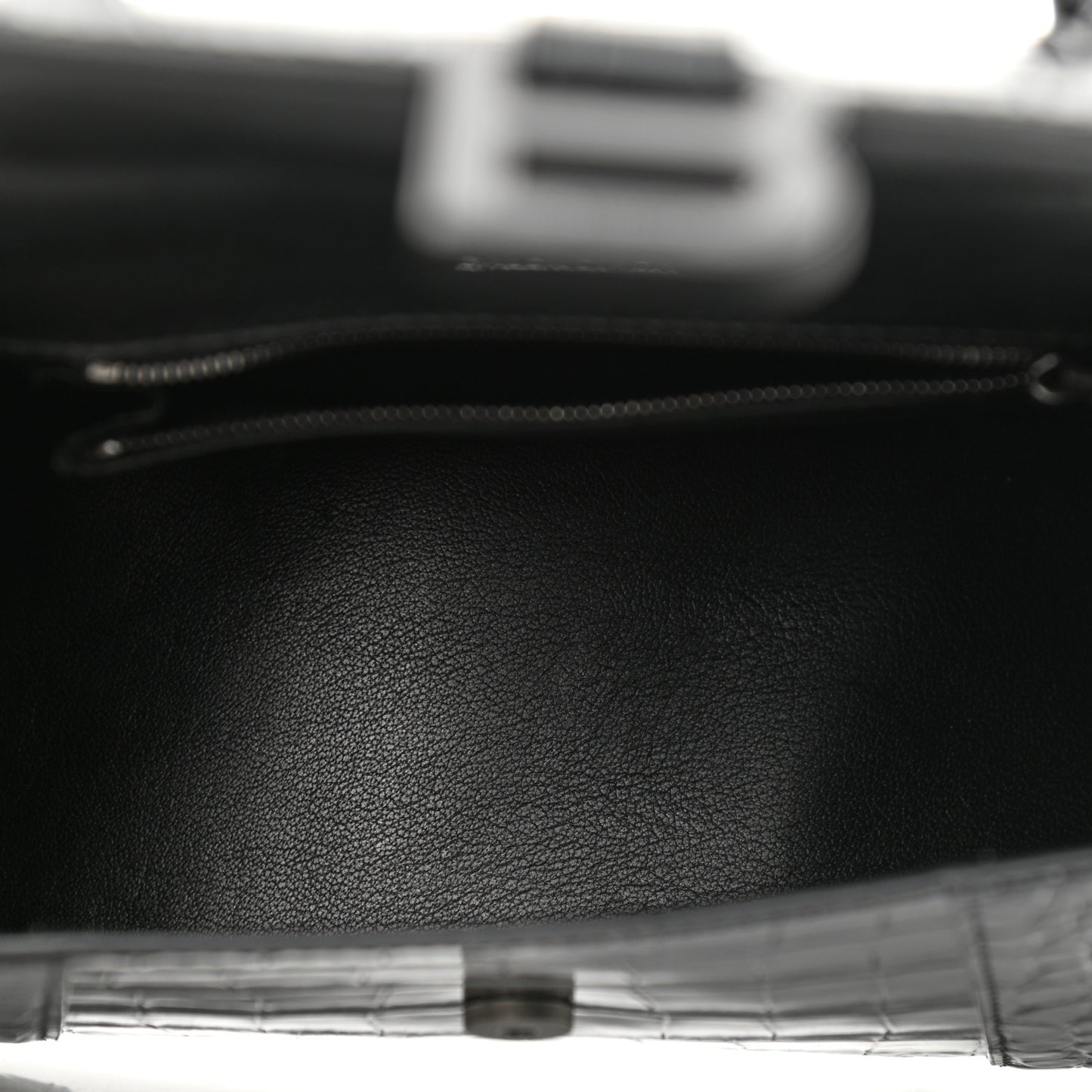 Shiny Calfskin Monochrome Crocodile Embossed Small Hourglass Top Handle Bag Black