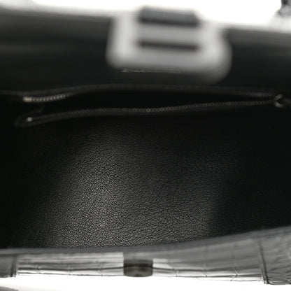 Balenciaga Shiny Calfskin Monochrome Crocodile Embossed Small Hourglass Top Handle Bag Black 5 of 8