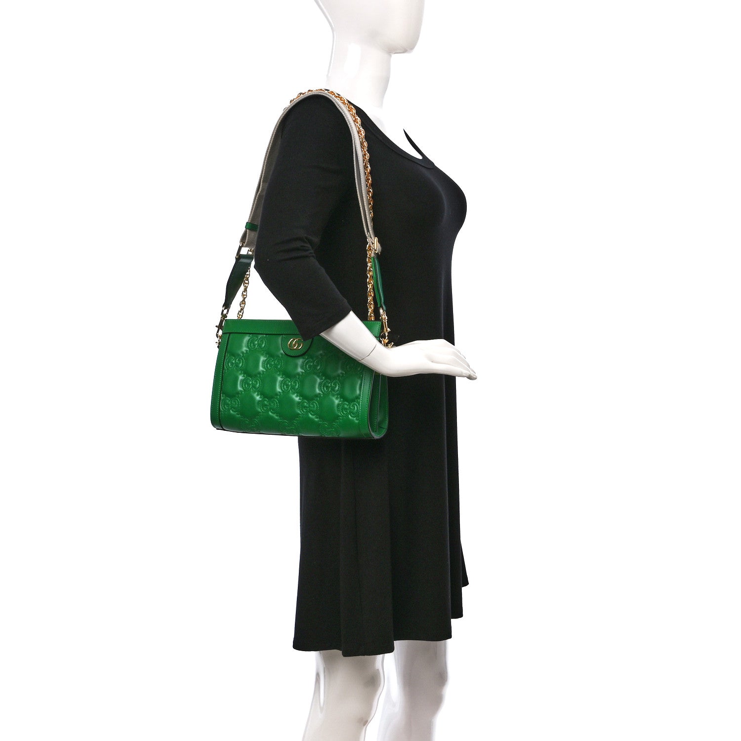 Gucci Calfskin GG Matelasse Small Slim Chain Shoulder Bag Spring Green Natural 2 of 8