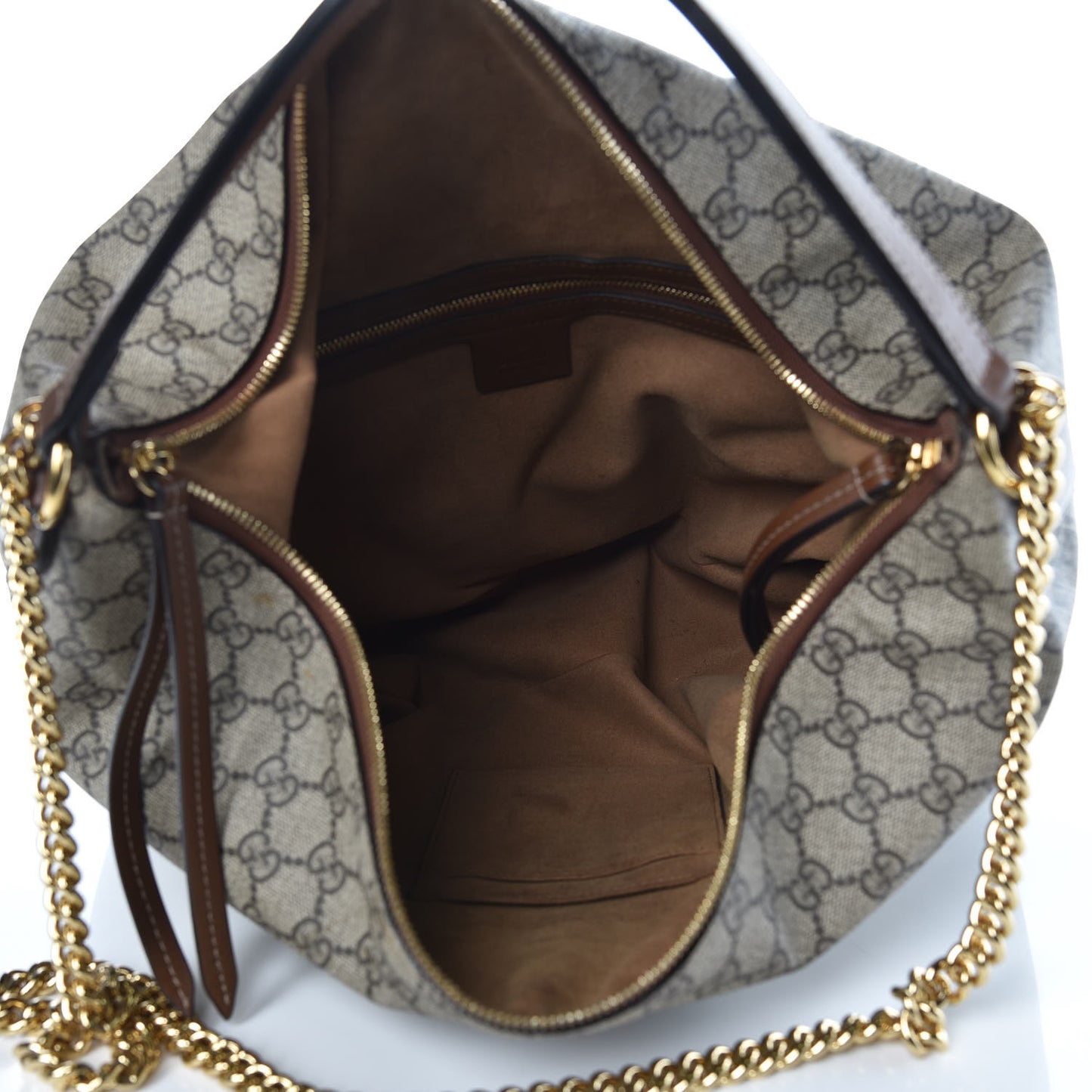 GG Supreme Monogram Large Linea A Hobo Light Brown