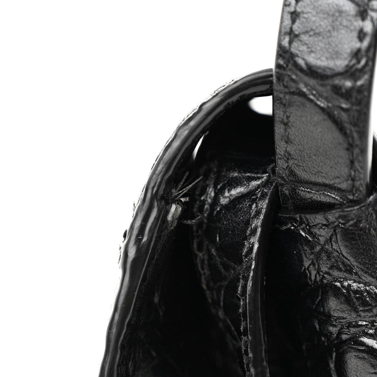 Calfskin Embossed Crocodile North South Kaia Satchel Black