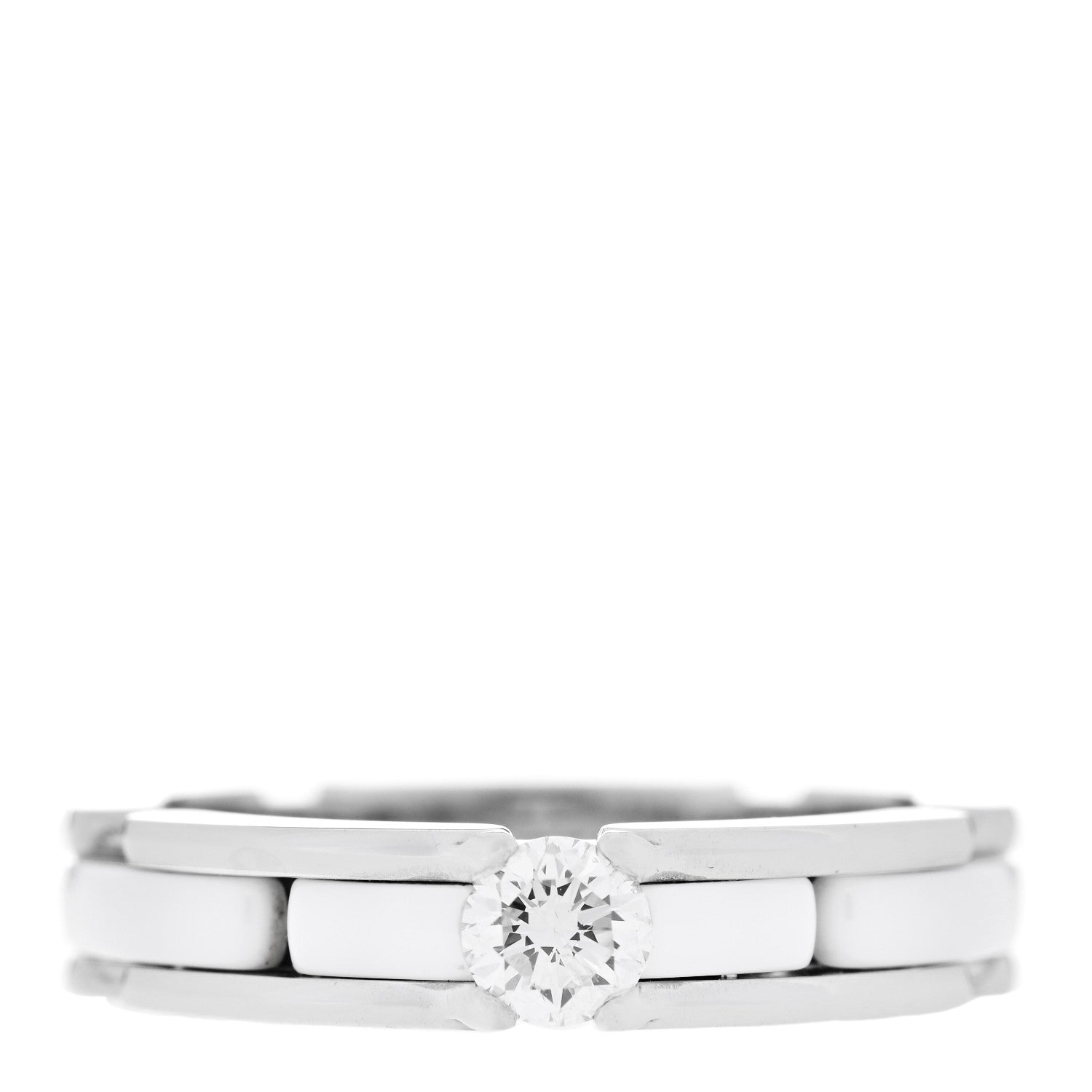 Chanel 18K White Gold Ceramic Diamond Slim Ultra Ring 48 4.5 White 1 of 6