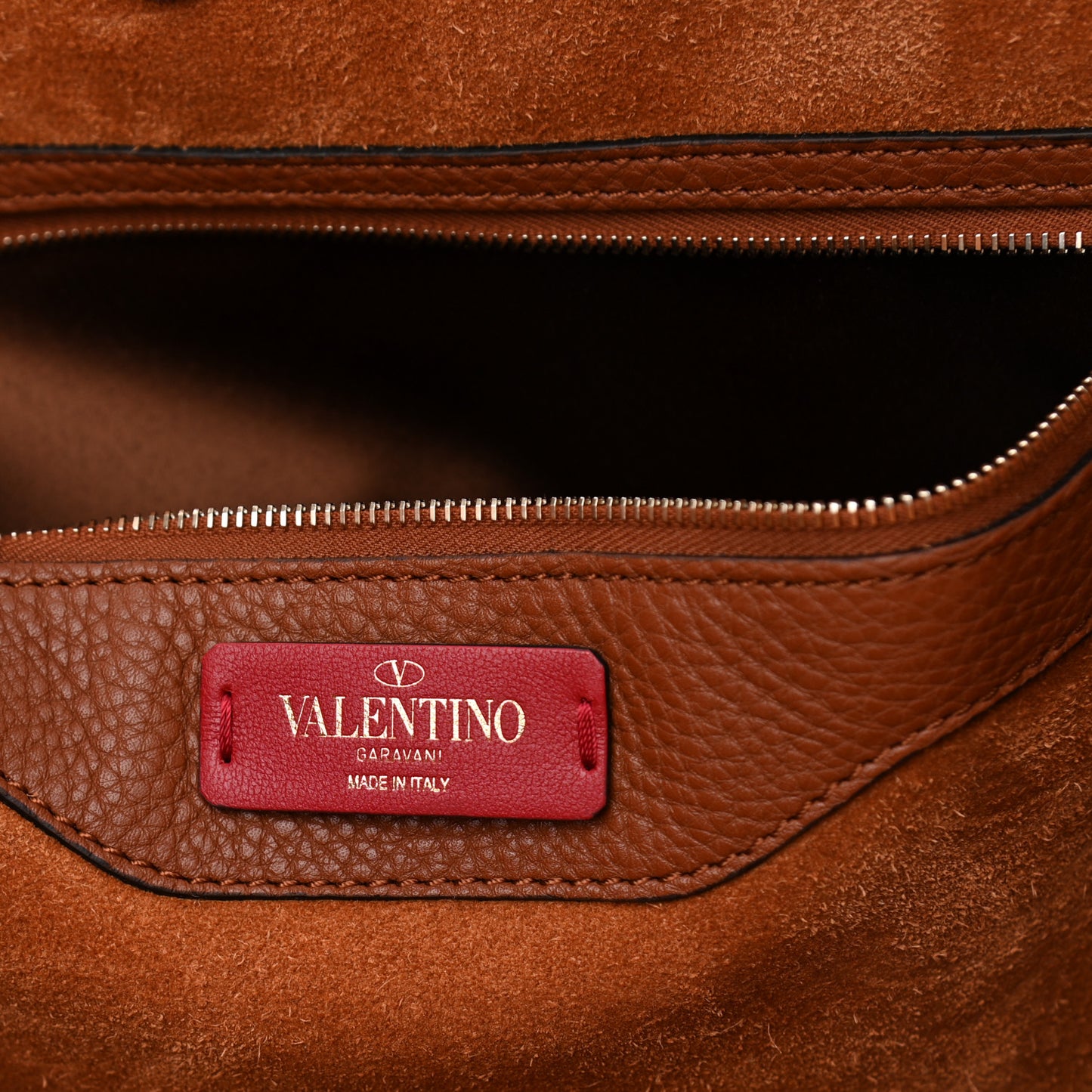 Grained Calfskin Rockstud Shoulder Tote Bright Cognac