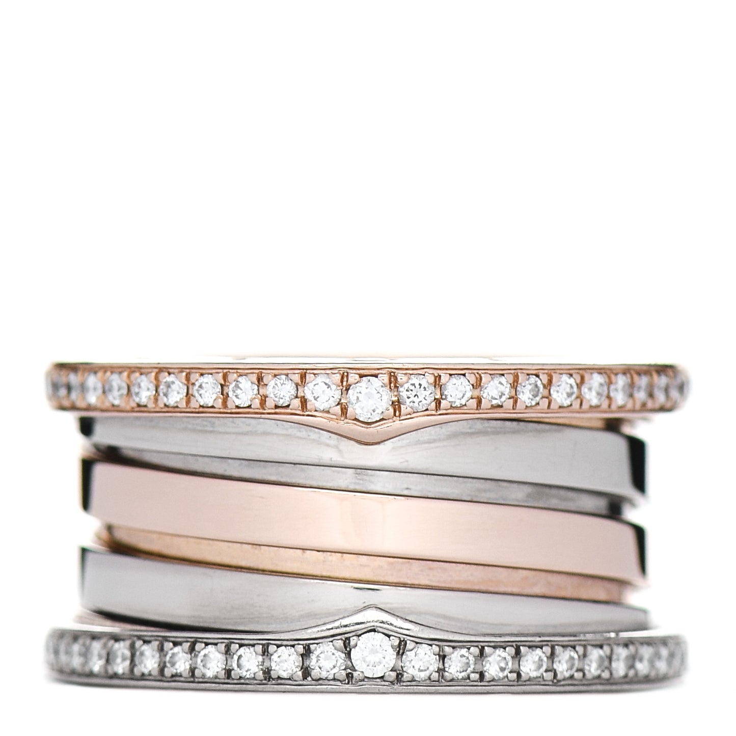 18K Rose White Gold Diamond Labyrinth B.Zero1 Four-Band Ring 52 6