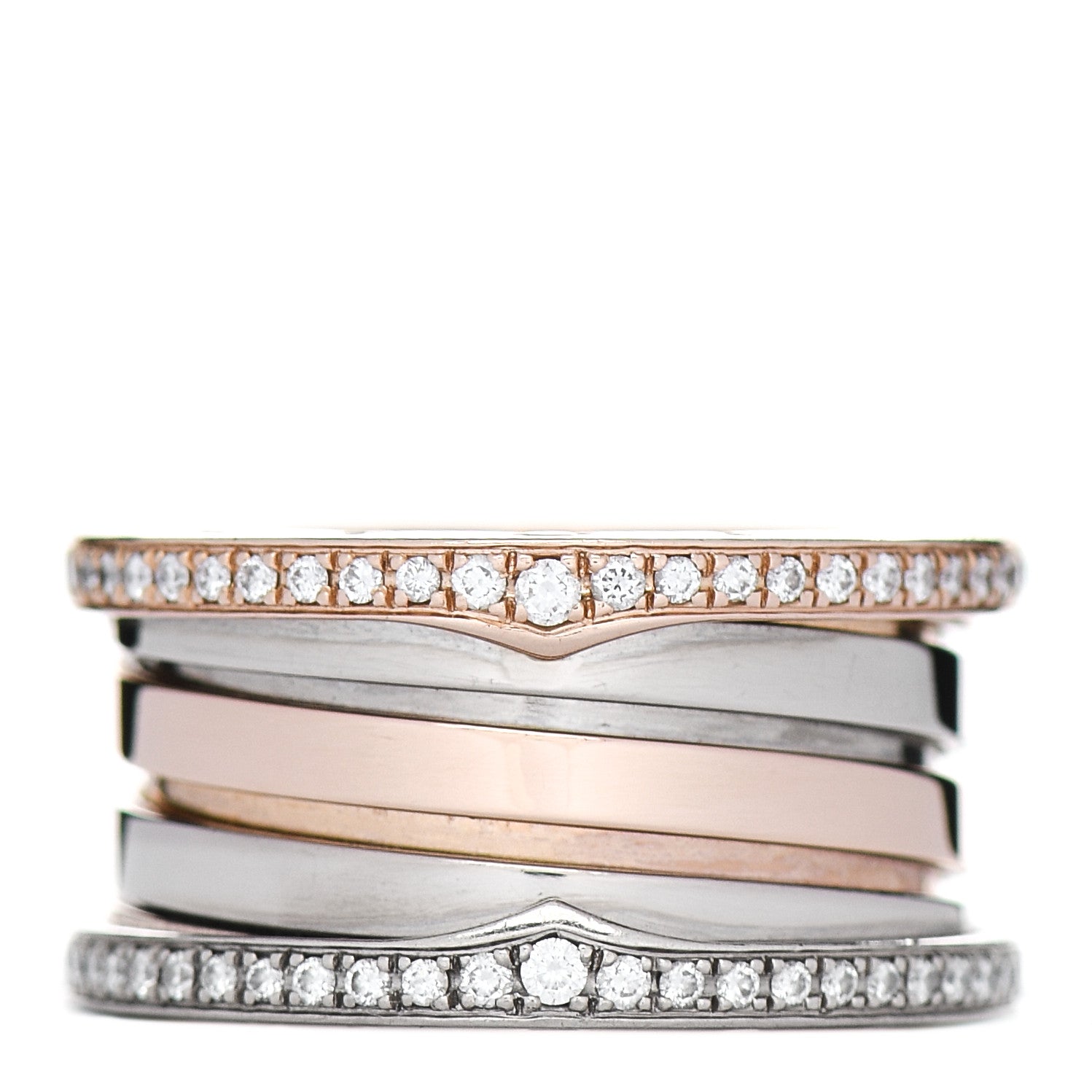 Bulgari 18K Rose White Gold Diamond Labyrinth B.Zero1 Four-Band Ring 52 6 1 of 4