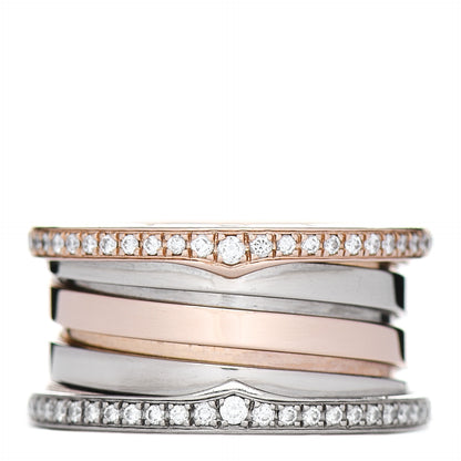 Bulgari 18K Rose White Gold Diamond Labyrinth B.Zero1 Four-Band Ring 52 6 1 of 4