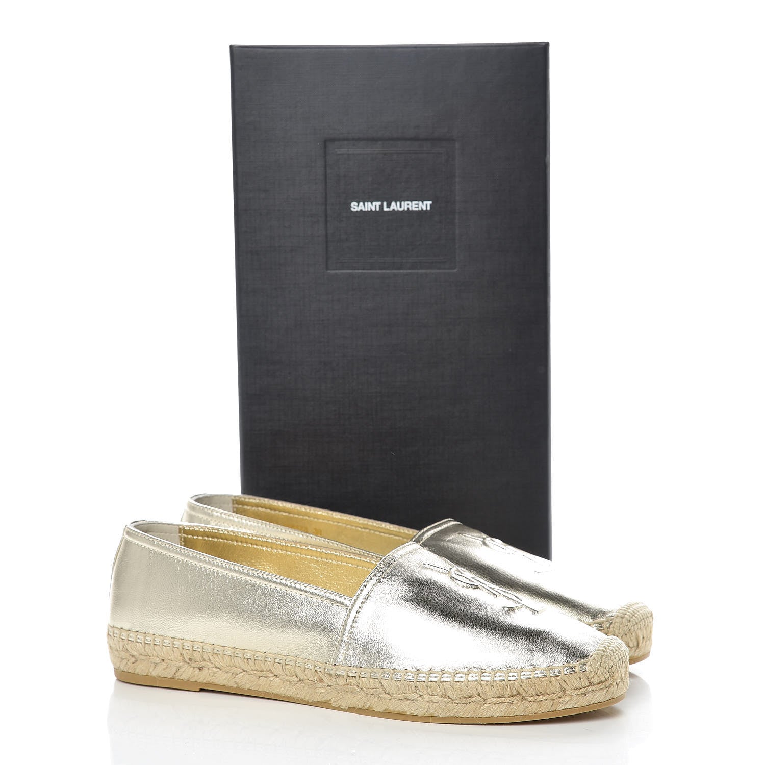 Saint Laurent Metallic Lambskin Monogram Espadrilles 38 Platino 9 of 9