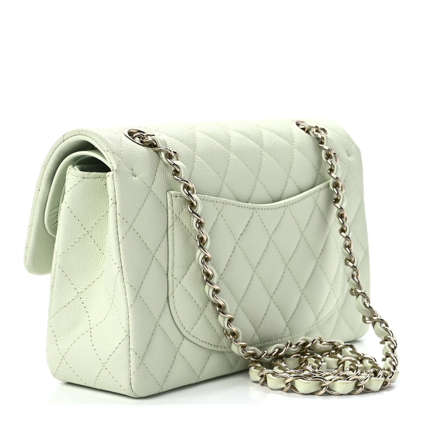 Caviar Quilted Small Double Flap Light Green