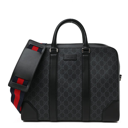 Gucci GG Supreme Monogram Appia Calfskin Web Briefcase Black 1 of 8