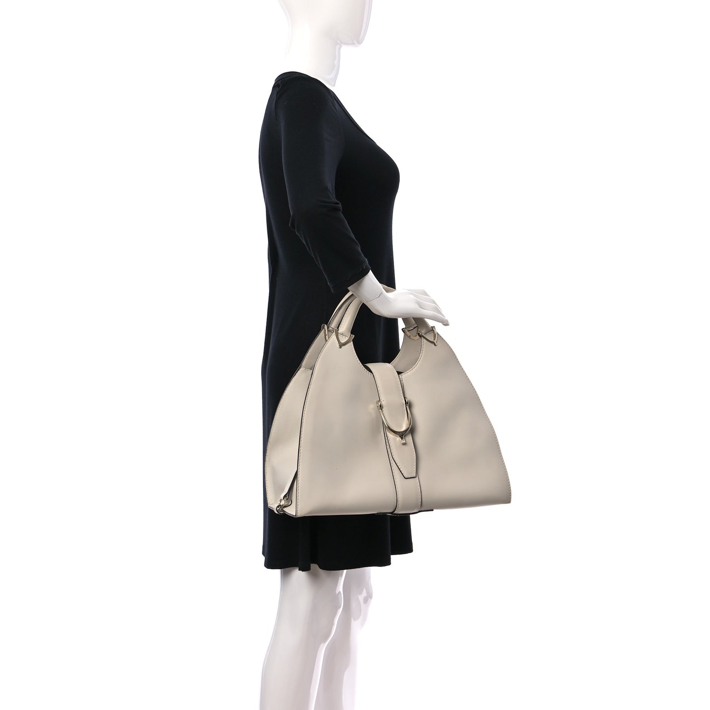 Calfskin Medium Stirrup Top Handle Bag White