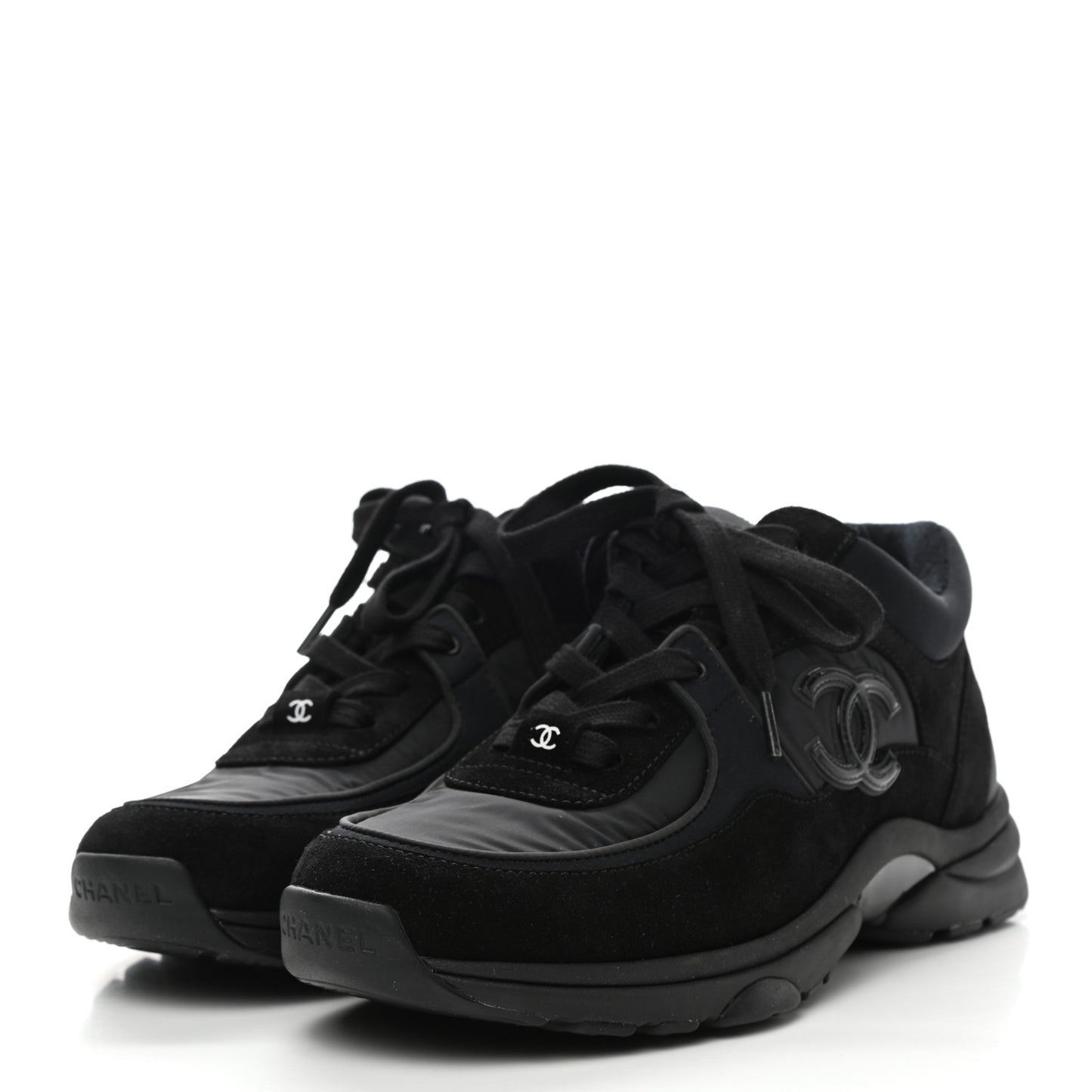 Suede Calfskin Mixed Fibers CC Sneakers 37 Black