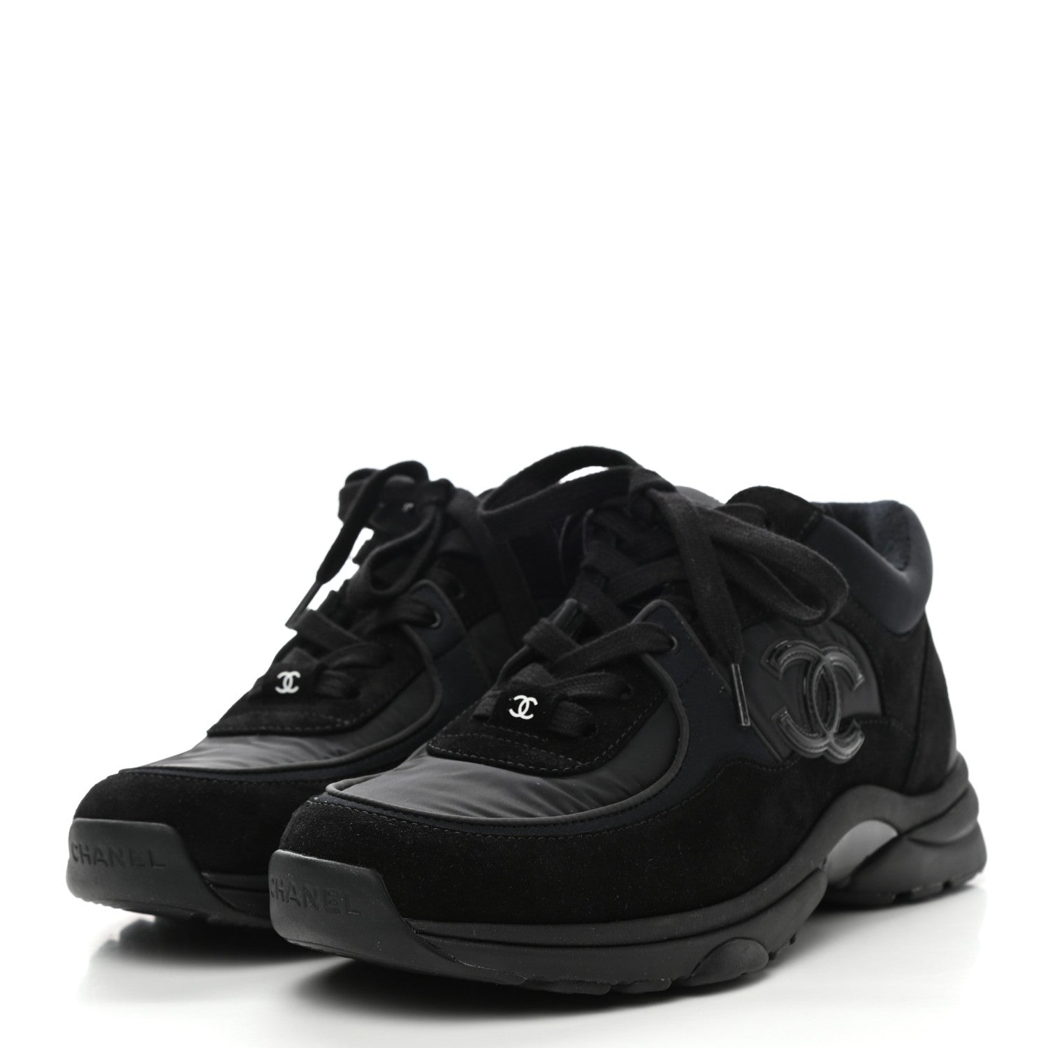 Chanel Suede Calfskin Mixed Fibers CC Sneakers 37 Black 3 of 9