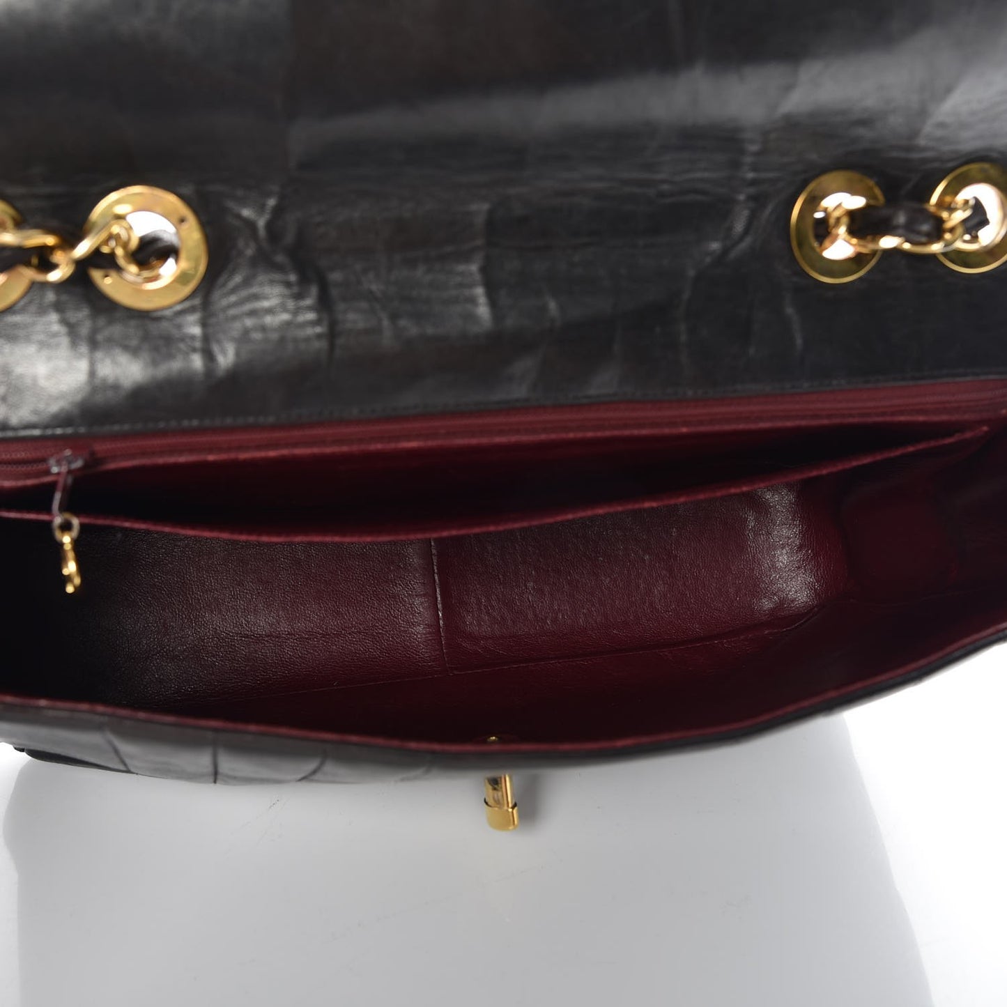 Lambskin Vertical Quilt Jumbo Flap Black